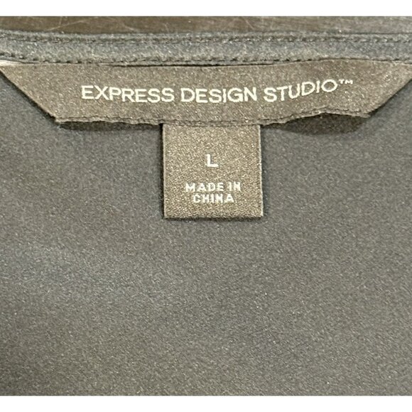 Express Y2K 100% Silk Black Short Sleeve V-neck Tie Back Womens Top Size Large - Picture 6 of 9